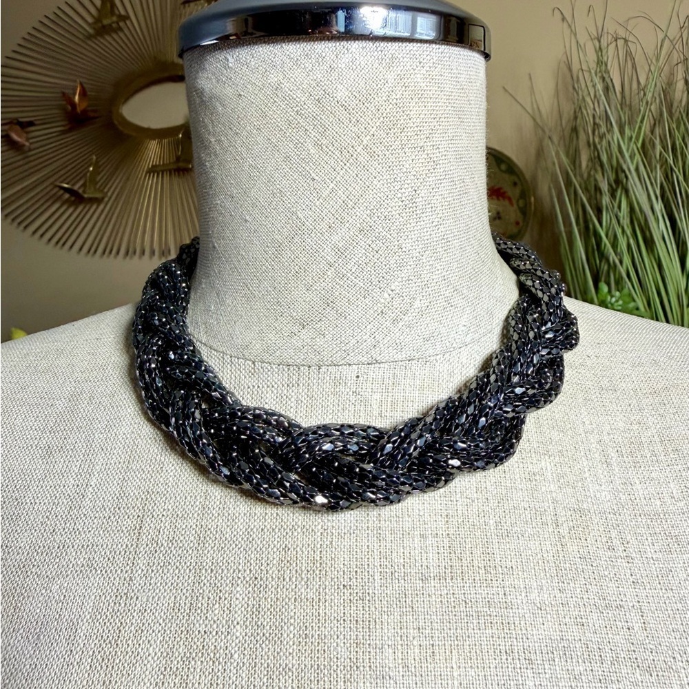 EXPRESS Gunmetal Gray Braided Mesh Statement Choker Necklace